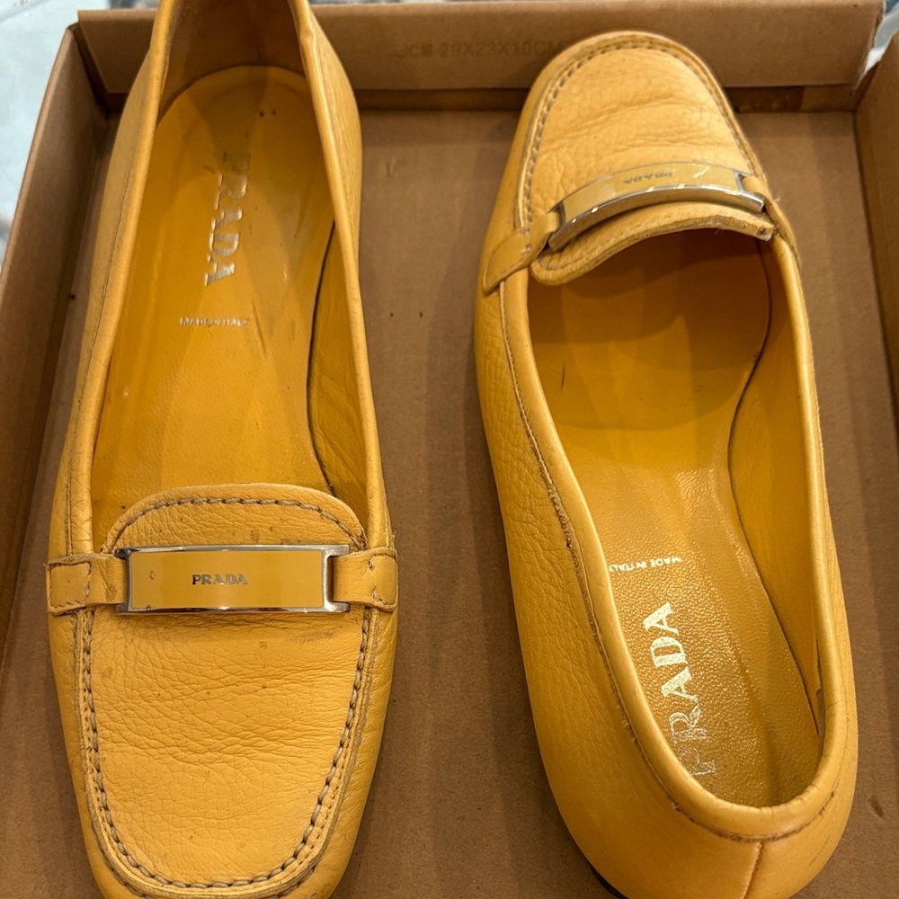 Prada Mustard Leather Slip-On Shoes